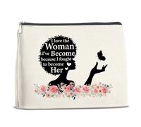 FYDHQSS Bolsa de maquillaje inspiradora para mujer, chica negra, regalos motivacionales de animación para ella en cumpleaños, Navidad, I Love the Woman I've Become Because I Fought to Become Her Bolsa
