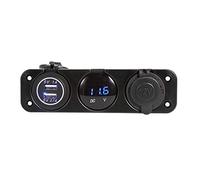Fydun Fydun Cargador USB Dual para Coche, Barco, Versátil, Resistente Al Agua, con Panel de 3 Orificios y Voltímetro Azul, Toma de 12 V para Carga y Monitoreo Seguros