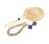 Fydun Gafas de Sol de Moda para Mascotas Collar de Sombrero de Paja Retro Collar de Gato Accesorio de Fotografía para Mascotas Juego de 3 Piezas para Familias (Juego de 3 Piezas)