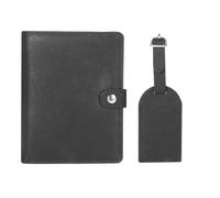 Fyearfly - Funda para pasaporte, etiqueta de maleta de PU, portapasaportes de cuero personalizado, cartera de viaje y etiqueta de equipaje para regalo de grabado láser, Negro , 10.5(L)*14(H)cm,