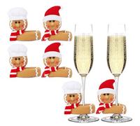 Fyearfly Juego de 6 soportes para tazas de Navidad, dijes de copa de vino de hombre de jengibre con diseño de sombrero de Papá Noel y sombrero de chef, marcadores de bebidas festivas para decoración