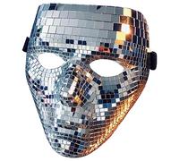 Fyearfly Máscara facial de bola de discoteca para adultos, espejo con purpurina, PVC de alta calidad con correas elásticas para bailes de máscaras, fiestas de Halloween