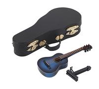 Fyearfly Modelo de Guitarra de Madera en Miniatura Retro, Mini Adornos Musicales artesanales, decoración del hogar, Adorno con Soporte Estable y Caja de Almacenamiento(14cm-Azul)