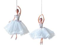 Fyearfly Paquete de 2 adornos blancos de ballet, elegantes decoraciones de árbol de Navidad con falda de tul, figuras colgantes para decoración del hogar de vacaciones