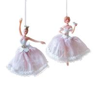 Fyearfly Paquete de 2 adornos de ballet rosa, decoraciones de árbol de Navidad con falda de tul, figuras colgantes de bailarina de ballet para decoración del hogar