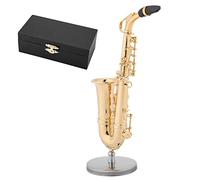 Fyearfly Saxofón Metálico Decorativo,Réplica De Saxofón En Miniatura con Soporte Y Carcasa, Adornos De Modelo De Instrumento Regalos De Primera Clase para Decoración del Hogar