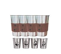 Fyearfly - Vaso de acero inoxidable personalizado de acero inoxidable, 4 paquetes de 500 ml, vaso personalizado de acero inoxidable con estuche de cuero para grabado láser