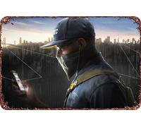 FYELVO Cartel de metal con diseño de perro Watch Dogs 2 para decoración de sala de estar, cafetería, letrero decorativo para pared, 30,5 x 20,3 cm