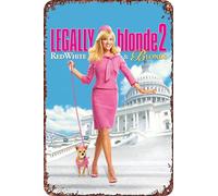 FYELVO Legally Blonde 2: Letrero de metal de película roja, blanca y rubia, decoración para sala de estar, cafetería, letrero decorativo para pared, 30,5 x 20,3 cm