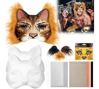 Fyeme Juego de 6 máscaras de gato DIY con pintura en blanco, gasa blanca y negra, pegatinas de animales, tiras de fieltro para fiestas de Navidad, representaciones teatrales, juegos de rol (marrón)