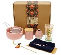 Fyeme Juego de 9 escobas de té Macha de 500 ml, con espumador, cucharilla, soporte para cucharas, paño de cocina, colador de té, juego de té matcha, regalo para amantes del matcha (rosa)