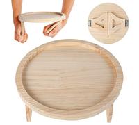 Fyeme Sofá de madera de pino natural, mesas laterales redondas, portátiles y plegables, reposabrazos con clip, bandeja impermeable para sofá, brazo, organizador de descanso, ahorra espacio, ideal para