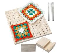 Fyeme Tablero de bloqueo de madera hecho a mano, tablero de bloqueo de ganchillo para Granny Square con soporte con 20 pasadores de varilla de acero inoxidable y 5 agujas, proyectos de ganchillo, tabl