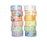 Fyfjur 12 Rotoli Washi Tape, Nastri Colorati Carta Adesiva, Washi Tape Pastello, Washi mascheratura nastri decorativi, nastro decorativo, per lavori di artigianato, Forniture Artigianali Fai da te