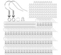Fyfjur 300 Piezas Ganchos Pendientes, Ganchos para Pendientes Antialergicos con Tapón de Goma Transparente y Bobina (Plata)