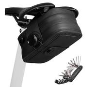 Fyfjur Impermeable Bolsa Sillin Bicicleta Carretera, Bolsa Sillin Bicicleta Montaña con Cierre Giratorio y Multiherramienta Bicicleta 16 en 1 para MTB Bici Carretera Plegable (15,2x8,7x7cm)