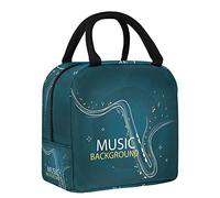 FYFLNO Bolsa de almuerzo con diseño de saxofón y notas musicales para mujer, bolsa térmica de apertura ancha, impermeable, a prueba de fugas, organizador de almuerzo térmico