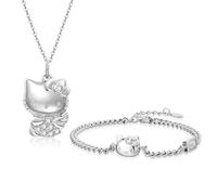 FYFLYMT Kitty Anhänger Geschenke für Mädchen, 2Pcs Kitty Schmuck Set,verstellbare Kitty Charm Armband und Kitty Kette,Cartoon Diamant Halskette für Mädchen Geschenke, Normalformat, Aluminio, No.