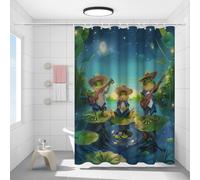 FYFMUSHE Cortina de ducha de rana campestre para baño, diseño moderno de guitarra, diseño de loto, tela de poliéster impermeable, con 12 ganchos, decoración de privacidad para bañera, 183 x 183 cm