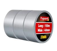 Fyguard 3 rollos de cinta blindada plateada, 48 mm x 40 m, cinta adhesiva de reparación de 210 μ, resistente al agua, se puede rasgar a mano, cinta adhesiva para el hogar, jardines, reparar, fijar