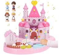 fygurso Puppenhaus Princess Castle mit 4 Magnetisch Gesteuerten Beweglichen Kleinen Figuren, Magnetic Tiles Traumvilla-Spielzeug mit Licht Musik Zum Rollenspiel, Geschenk AB 6-12 Jahre Mädchen (Rosa)