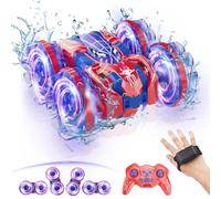 fygurso Spider Coche Teledirigido Impermeable, 4WD 2.4 GHz Coche Teledirigido Anfibio para Niños, Camión RC Acrobático 360° con Luces LED, Regalo para Niños y Niñas