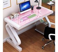 FYGZHMS Escritorio para Ordenador de Cristal Templado con Estructura de Acero al Carbono en Forma de Z, Mesa de Gaming Moderna con Gestión de Cables(White Pink,120cm)
