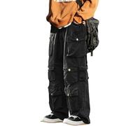 FYHTC Pantalones Góticos EMO Alt Cargo, Pantalones Vaqueros Holgados Hippie Pantalones Vaqueros Negros Góticos Punk para Mamá, Pantalones Cyber Y2k Ropa Académica Oscura(Black,X-Large)