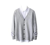 FYHTC Suéter Cárdigan de Lana Merino con Cuello en V para Hombre Casual Suelto Cómodo Básico de Punto(Light Gray,Small)