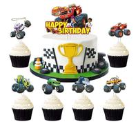 FYJCXCMP Monster Truck Cake Topper 7 Piezas Monster Truck Cupcake Toppers Ronda Acrílico Blaze and The Monster Machines Cake Decoraciones para Baby Shower Boda Cumpleaños Fiesta Decoraciones