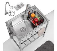 FYLDQAXU Fregaderos de cocina Fregadero de acero inoxidable de una bañera comercial con grifo fregadero independiente para exteriores jardín interiores restaurantes