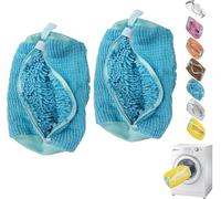 Fylldso Paquete de 2 bolsas para lavado de zapatos, saco para la colada y zapatillas de deporte, saco de lavado de zapatos con cremallera, saco de zapatos reutilizable para lavadora y secadora (azul)