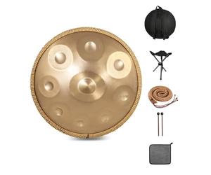 FYLZW Tambor De Acero para Handpan De 432 Hz 9 Notas Gold Performer De 22 Pulgadas En Re Menor con Soporte para Handpan, Estuche para Handpan, Mazos Duraderos Y Paño Antipolvo