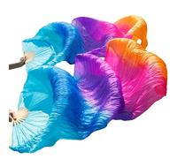 Fymlok Abanico Seda Danza del Vientre Silk Belly Dance Fan Veils Handmade Dyed Veil Seda Pure Bellly Danza Accesorios(17)