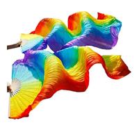 Fymlok Abanico Seda Danza del Vientre Silk Belly Dance Fan Veils Handmade Dyed Veil Seda Pure Bellly Danza Accesorios(20)