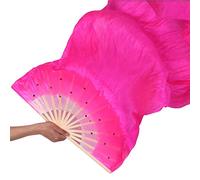 Fymlok Abanico Seda Danza del Vientre Ventilador for Bailar 1,5m imitación Danza de Seda Kung Fu Tai Chi Fan Etapa Performance Props Decor Body Hand Fans(Rose Red)