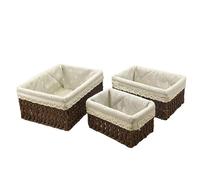 Fymlok Cestas Almacenaje Baño Cesta de almacenamiento tejida SML, hecha a mano, ratán, con forro floral extraíble(Pattern B-Coffee,S 18x12x10cm)