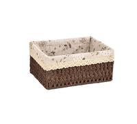 Fymlok Cestas Almacenaje Baño Cestas de almacenamiento tejidas, caja mimbre hecha a mano, organizador artículos diversos escritorio(Coffee,S)