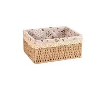 Fymlok Cestas Almacenaje Baño Cestas de almacenamiento tejidas, caja mimbre hecha a mano, organizador artículos diversos escritorio(Cream,S)