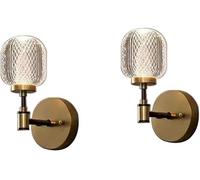 FYMLP 2 Pack Bedside Wall Lamps Nordic Retro Brushed Brass Wall Sconceswith Glass Shade 3 Color Dimming Wall Light for Bathroom Mirror Hallway(2PACK)