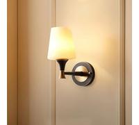 FYMLP American Style Glass Wall Sconces Nordic Retro Brass Wall Lamps Simple Bedside Wall Light for Bedroom Reading Study E26/E27 Sockets