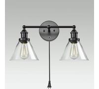 FYMLP American Style Simple Wall Sconces Creative Double Head Plug in Wall Lamps Black Iron Wall Light with Clear Glass Shade for Bathroom Mirror Farmhouse