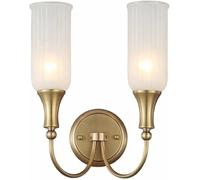 FYMLP Double Head Simple Wall Sconces European Style Vintage Brass Wall Lamps Modern White Glass Shade Wall Light for Bedroom Living Room Dinning Room