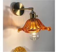 FYMLP Farmhouse Wall Lamps Nordic Vintage Brass Wall Light Modern Orange Glass Lampshade Wall Sconces for Bedroom Living Room Dinning Room