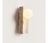FYMLP Japanese Style Wall Lamps Irregular Yellow Travertine Wall Sconces Simple Globe Glass Shade Wall Lighting for Bedroom Reading Study Bedside