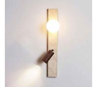 FYMLP Japanese WABI-sabi Bedside Wall Lamp Adjustable Angle Wood Lamp Head Sconces 22.8IN Yellow Travertine Wall Light with Glass Shade for Living Room Bedroom Corridor