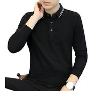 FYMLP Mens Black Long Sleeve Golf Polo Shirt Lightweight Comfortable Casual Business Top(Noir,L)
