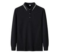 FYMLP Mens Lapel Breathable Work Polo Shirts Classic Black Long Sleeve Lightweight Top(Noir,L)