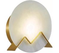 FYMLP Mid Century Simple Wall Lights 7.8IN Round Marble Wall Lamp with Gold Brass Base Indoor Warm Light Wall Sconce for Living Room Bedroom Corridor