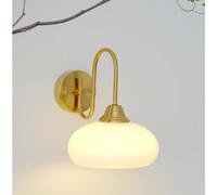 FYMLP Mid Century Vintage Wall Sconce Gold Iron Wall Lamps with Glass Shade Modern Indoor Wall Light for Bedroom Reading Study Bedside